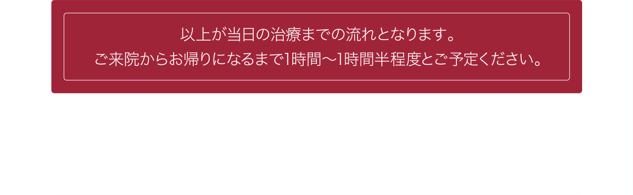 ご来院から1時間から1時間半程度とご予定下さい