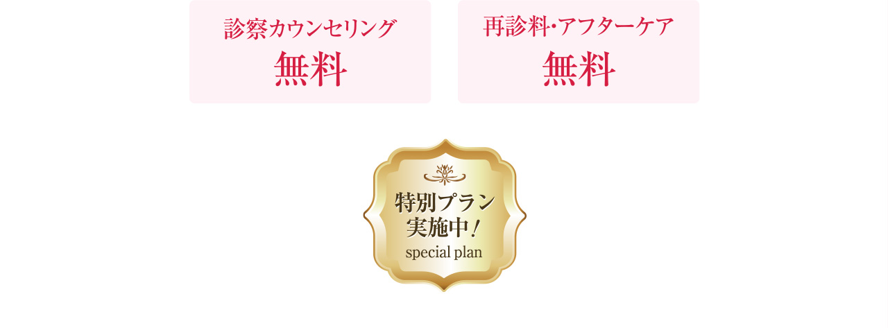 診察カウンセリング、再診アフターケアは無料です
